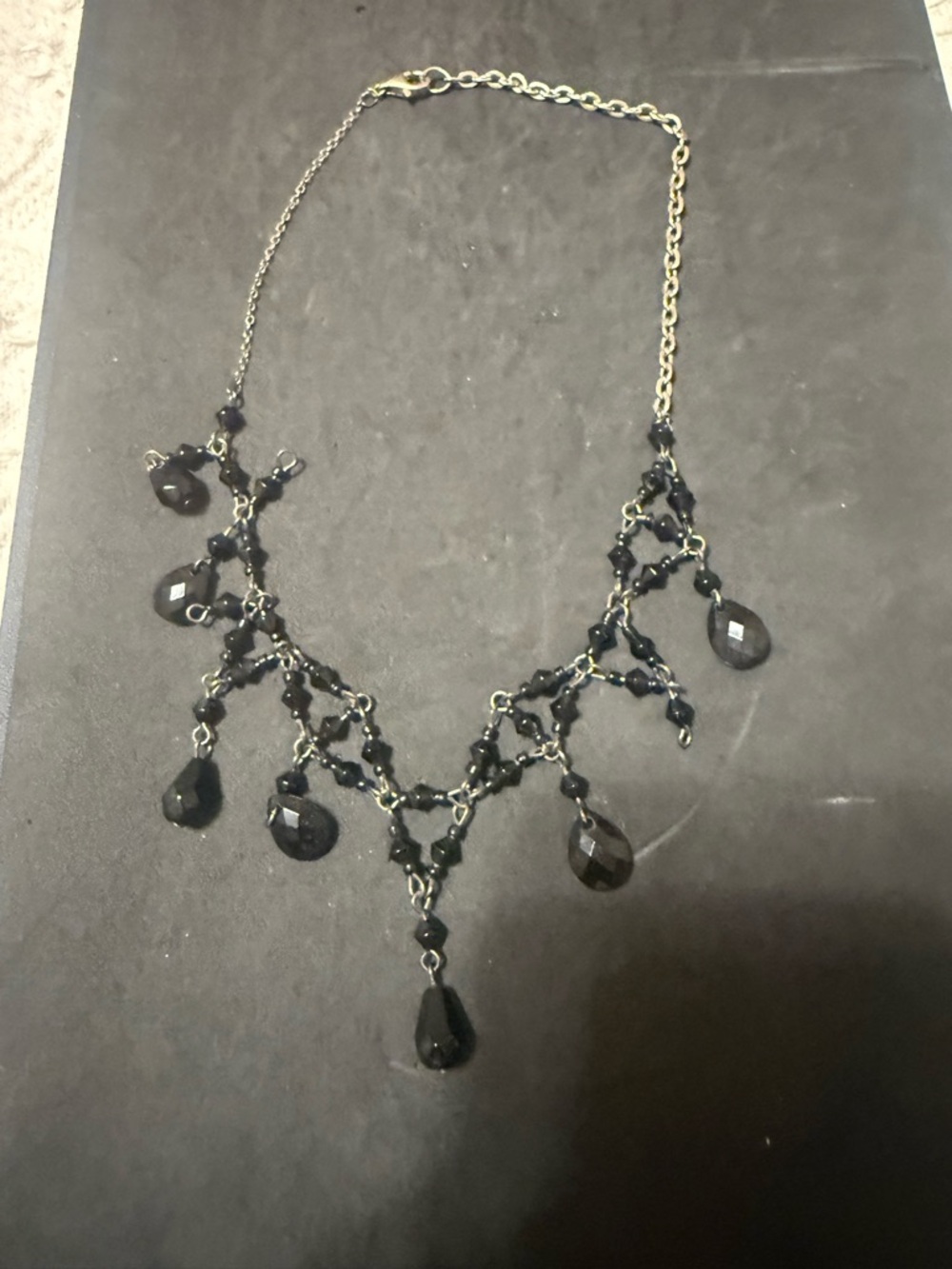 Elegant Black Beaded Teardrop Necklace - Women's Jewelry